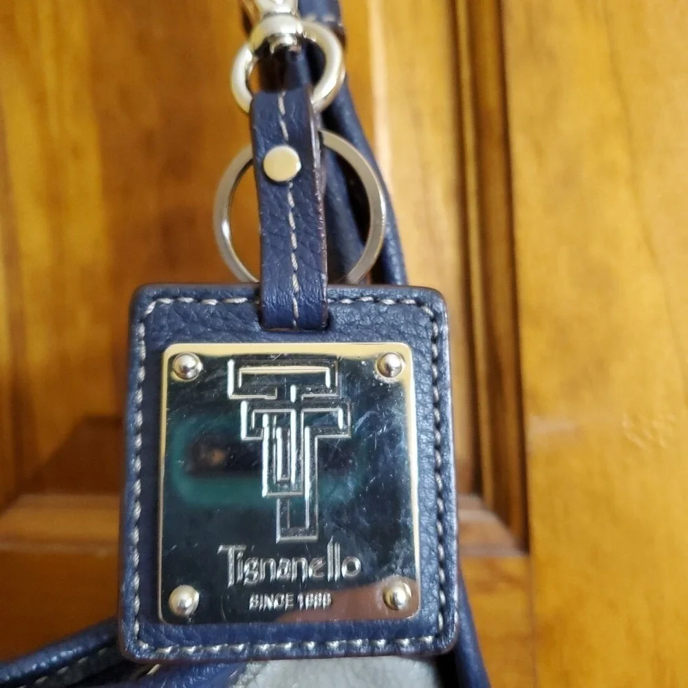 Tignanello Blue Leather Patchwork Hobo Shoulder Bag Purse Italian Bohemian